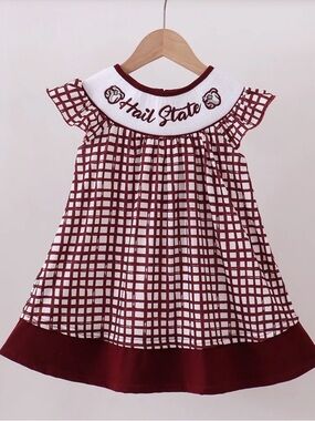 Honeydew USA Burgundy and White Check Smocked Yoke Dress